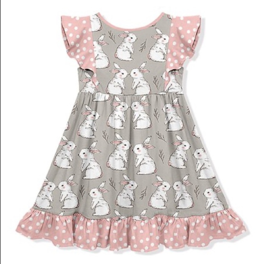 Millie Loves Lilly Gray & Pink Bunny Hop Polka Dot Ruffle Angel-Sleeve Dress
